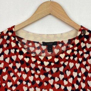 J.Crew S Tippi Printed Hearts Sweater Merino Wool Red Navy Ivory